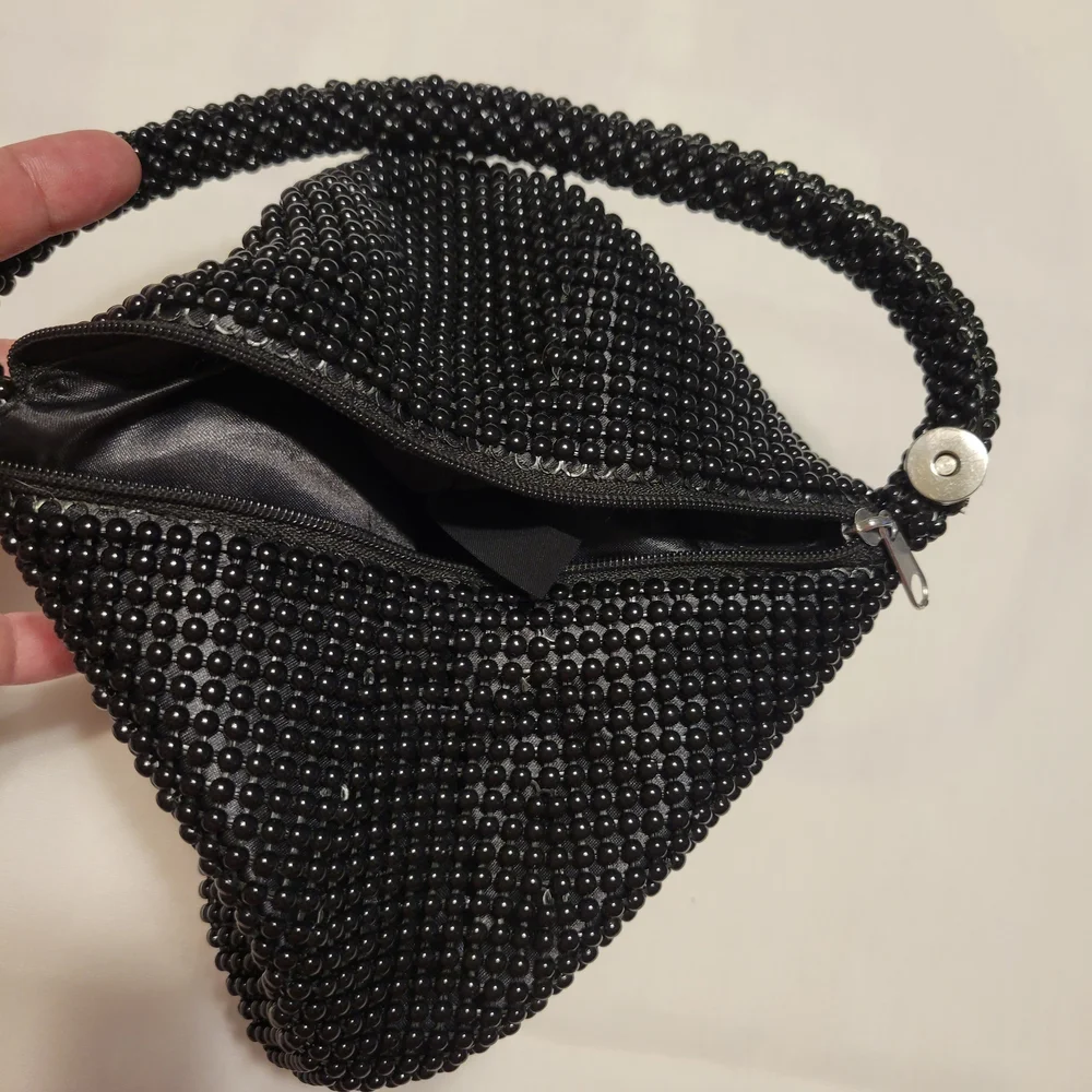 Jessica McClintok Black Beaded Wristlet Clutch